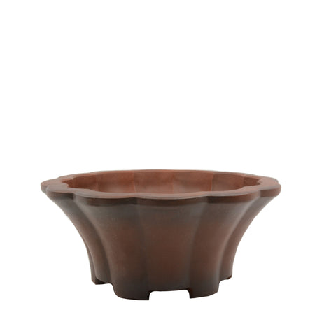 10.5" Yixing Brown Two-Tone Petal Shaped Tall Pot