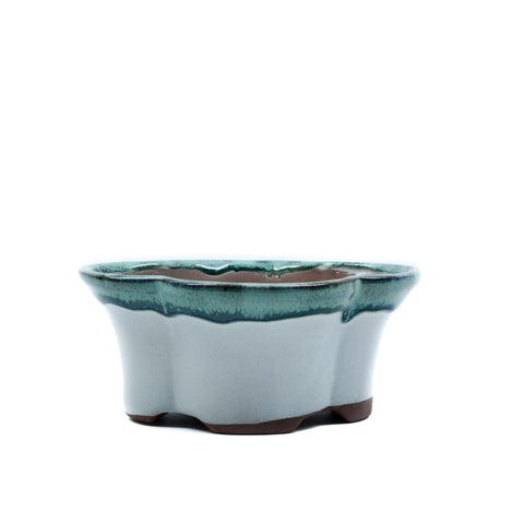 5" Yixing Green & White Lotus Shaped Pot