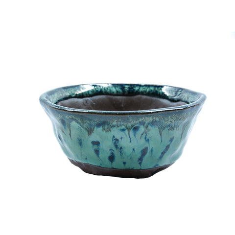 3.75" Yixing Green and Blue Flecked Glazed Round Pot