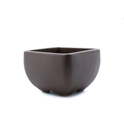 4" Yixing Brown Square Minimalist Curved Pot