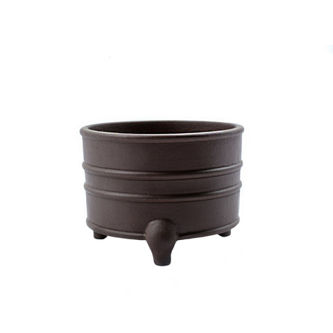 3.75" Yixing Dark Brown Ridged Cauldron Pot