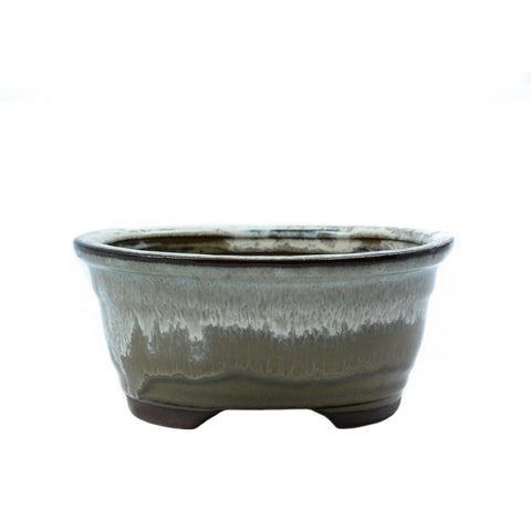6" Yixing Green and White Glazed Oval Pot