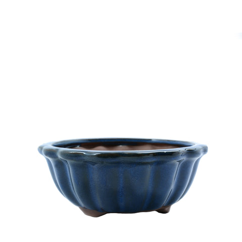 6.75" Yixing Blue Ribbed Round Pot