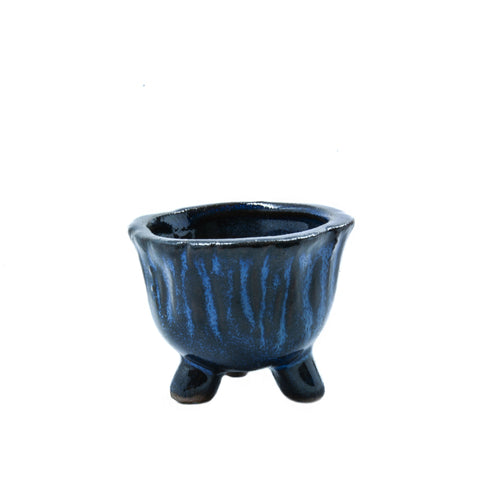2.25" Yixing Blue Stripe Mame Pot With Feet