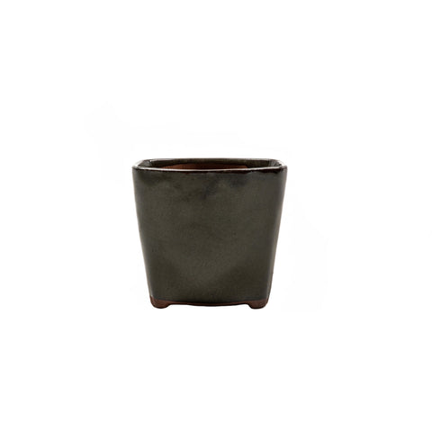 3" Yixing Dark Olive Green Rounded Rectangular Pot