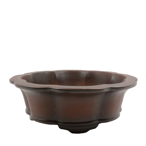 14.5" Yixing Brown Two Tone Petal Shaped Pot