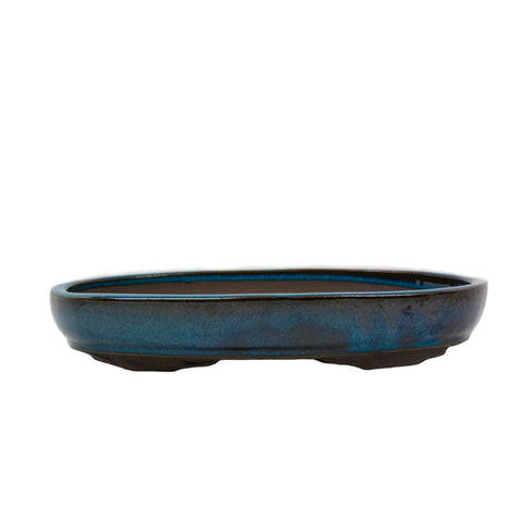11.6" Yixing Blue Glazed Oval Pot